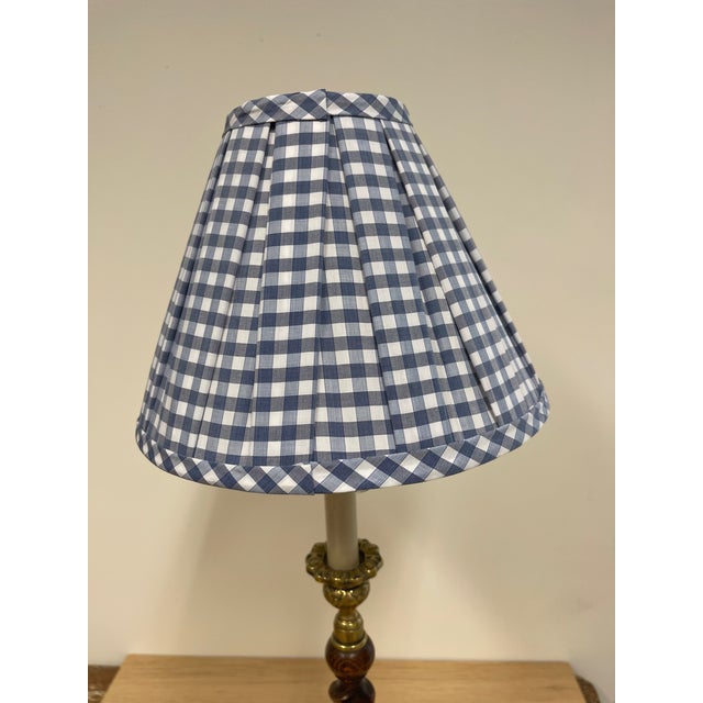 French Vintage Oak Barley Turned Candlestick Lamps French Wired With Custom Box Pleated Shades - a Pair For Sale - Image 3 of 9