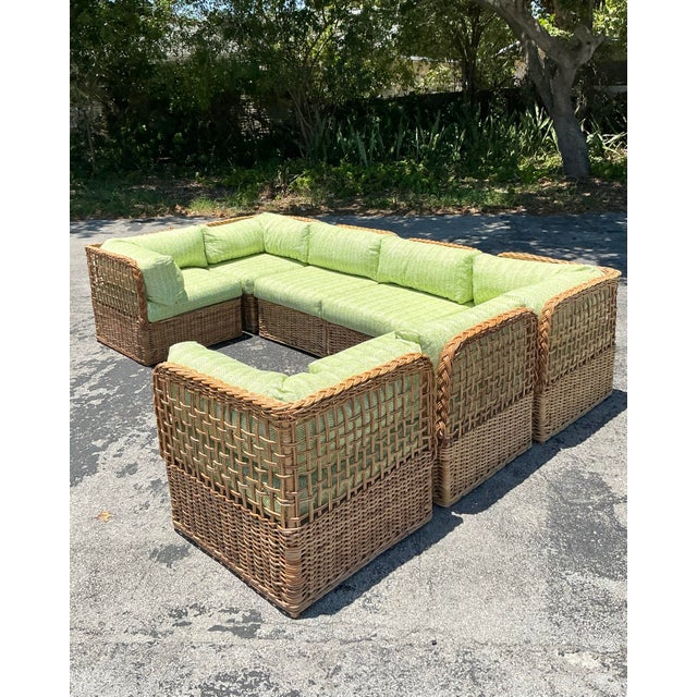 Vintage Coastal Braided Rattan Quadrille “Zig Zag” Sectional Sofa For Sale - Image 9 of 11