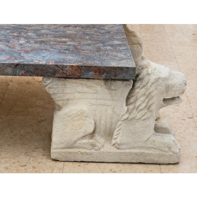 Monumental Italian Florentine Lion Coffee Table with Breccia Marble Top For Sale - Image 10 of 16