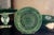 Antique English majolica green leaf plates, set of two. Made in England around 1900.