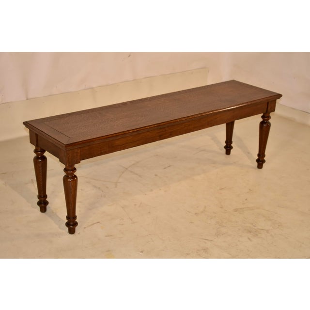 19th Century English Oak Bench With Turned Legs For Sale - Image 4 of 10