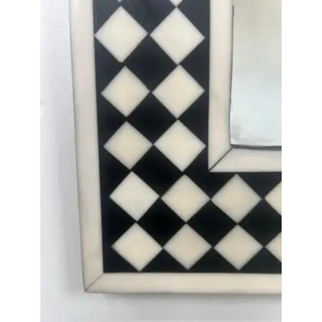 Black Art Deco Style Black & White Resin Diamond Design Wall, Table or Mantel Mirror For Sale - Image 8 of 12