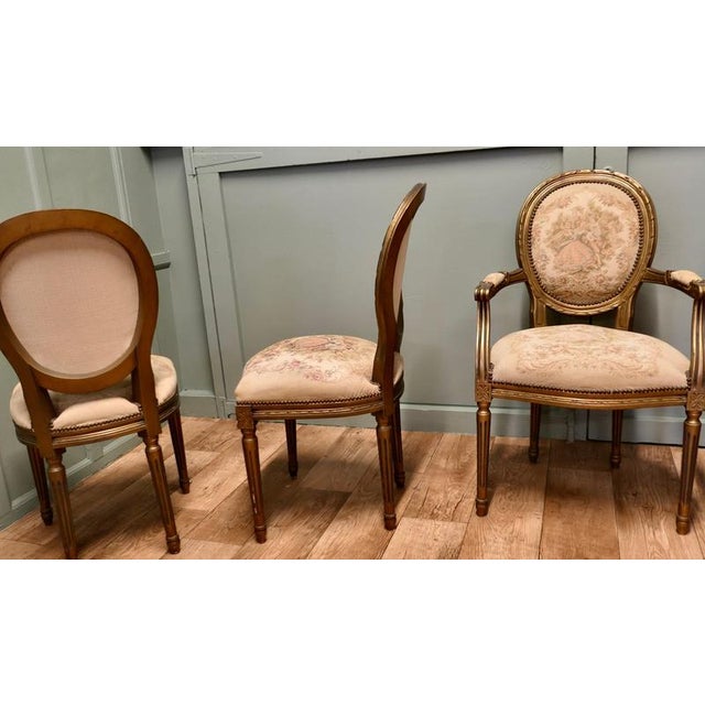 French Louis XVI Style Salon Armchairs, Set of 5 For Sale - Image 6 of 8