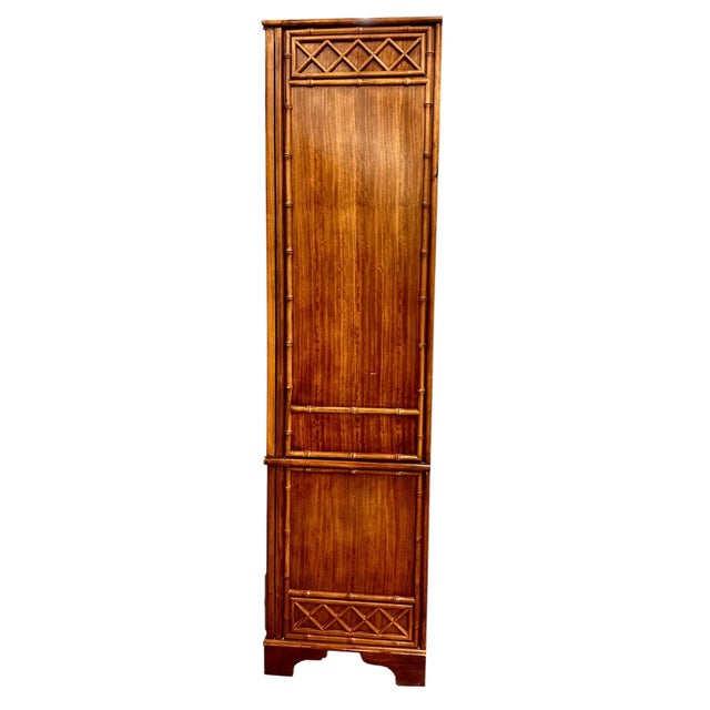 2000 - 2009 2000s Drexel Heritage Faux Bamboo Armoire Draws Doors Wood Chinoiserie Tv Cabinet Two Piece For Sale - Image 5 of 15