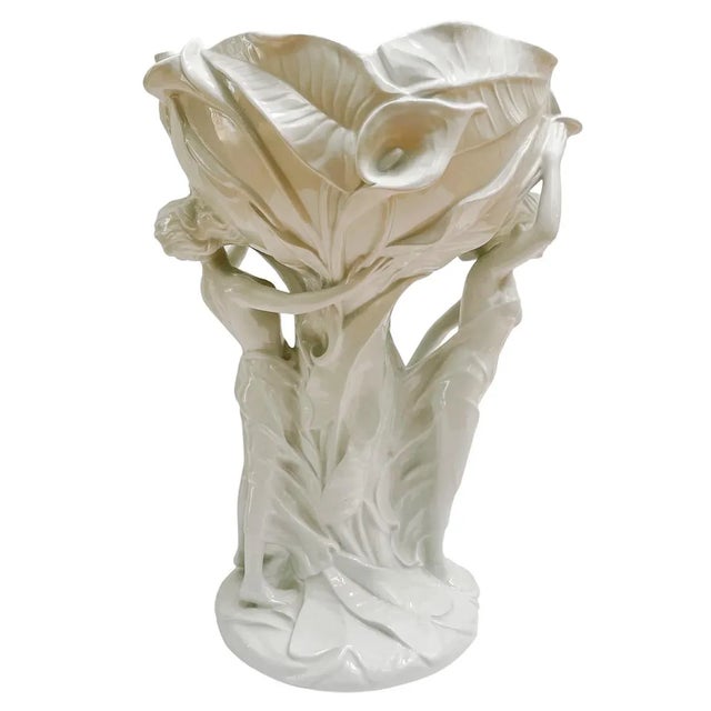 This majestic 18-inch tall sculptural centerpiece is a quintessential piece of Italian Art Nouveau design. Crafted in...