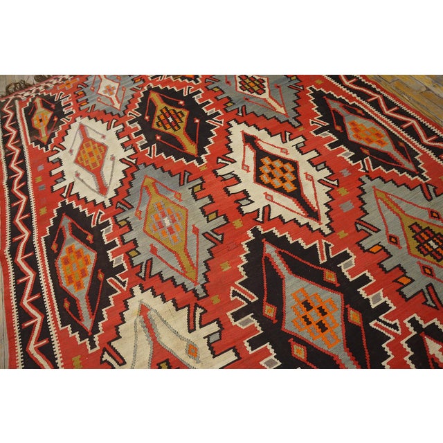 1900s Red Geometric Antique Caucasian Kilim Rug 6'0" X 11'8" Knotted Wool Carpet For Sale In New York - Image 6 of 12