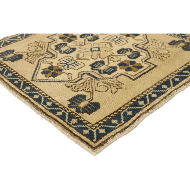 51258 Vintage Turkish Yastik Rug, 02'02 x 02'02. In this hand-knotted wool vintage Turkish Yastik rug, effortless beauty...