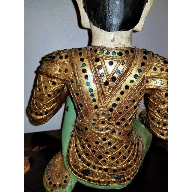 Early 20th Century Thai Seated Boy Emperor Polychrome Statue For Sale - Image 11 of 13