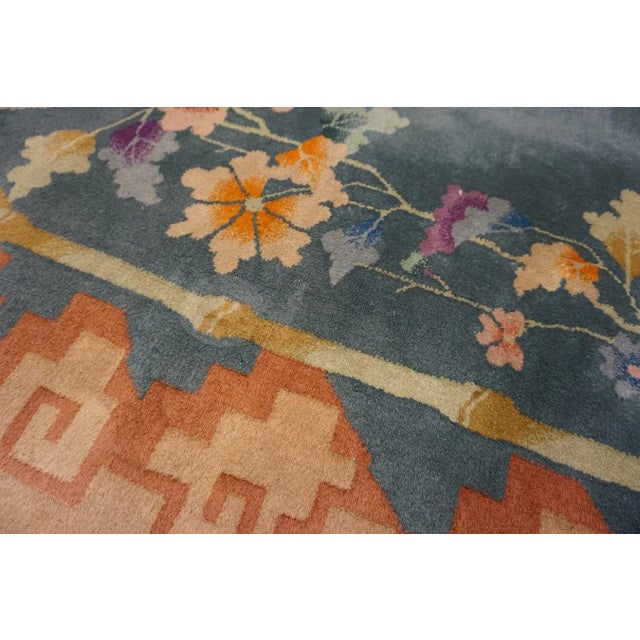 1920s Green Floral Modernist Chinese Art Deco Carpet 8'10" X 11'5" Knotted Wool Rug For Sale - Image 12 of 13