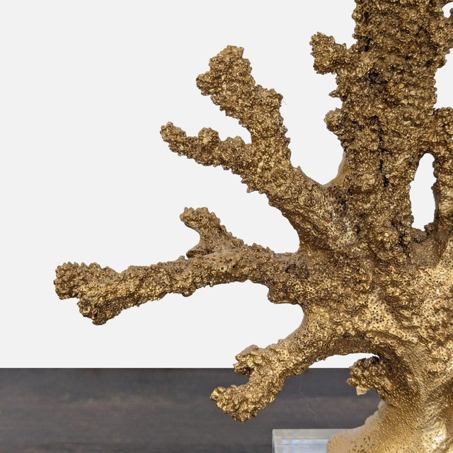 Black Elegant Table Lamp With Gold Faux Coral Design and Black Shade For Sale - Image 8 of 9
