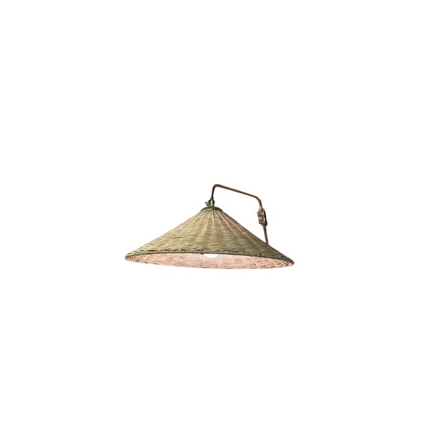 1950s Vintage Finnish Brass and Rattan Wall Lamp by Valinte Oy, 1950s For Sale - Image 5 of 15