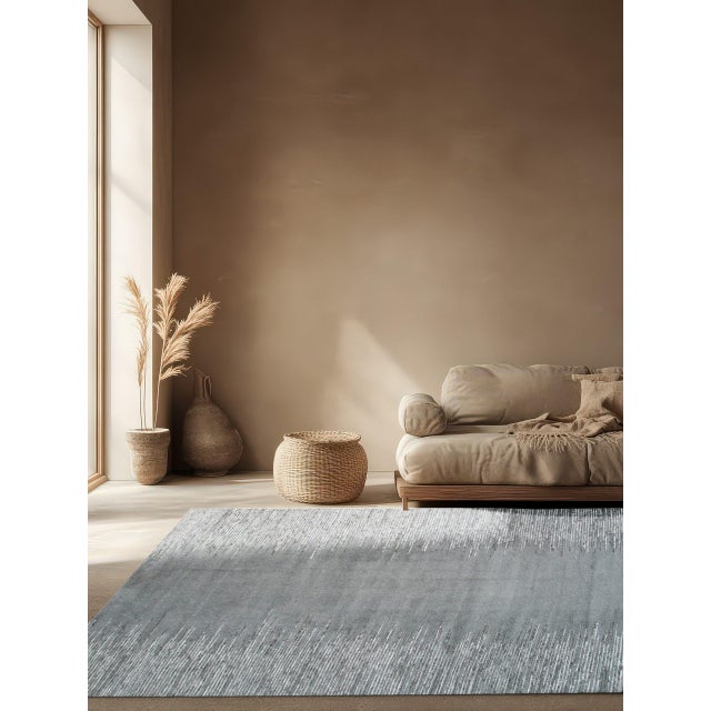 Contemporary 8x10 Tessa Maya Gray Solid Field Geometric Modern Hand Knotted Wool Carpet Rug For Sale - Image 3 of 7