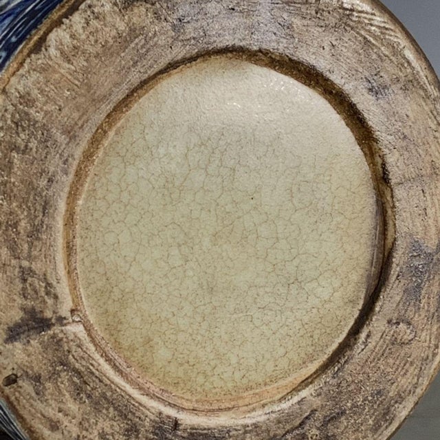 Asian 1990s Blue & White Porcelain Brush Pot With Bird & Flower Motif, 4.7" For Sale - Image 3 of 9