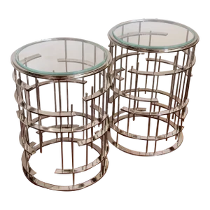 Thomas Pheasant for Baker Furniture Tic Tac Drink Side Table Set Nickel
