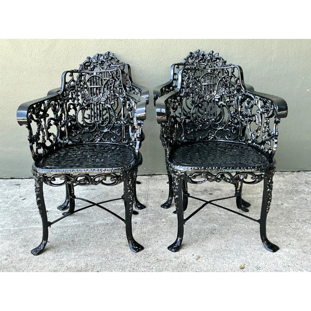Late 20th Century Vintage Cast Aluminum Lyre Back Armchairs - Set of Four For Sale - Image 5 of 12