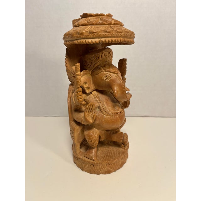 Asian Vintage Hand Carved Sandal Wood Elephant-Headed Hindu God Lord Ganesha Figurine For Sale - Image 3 of 8