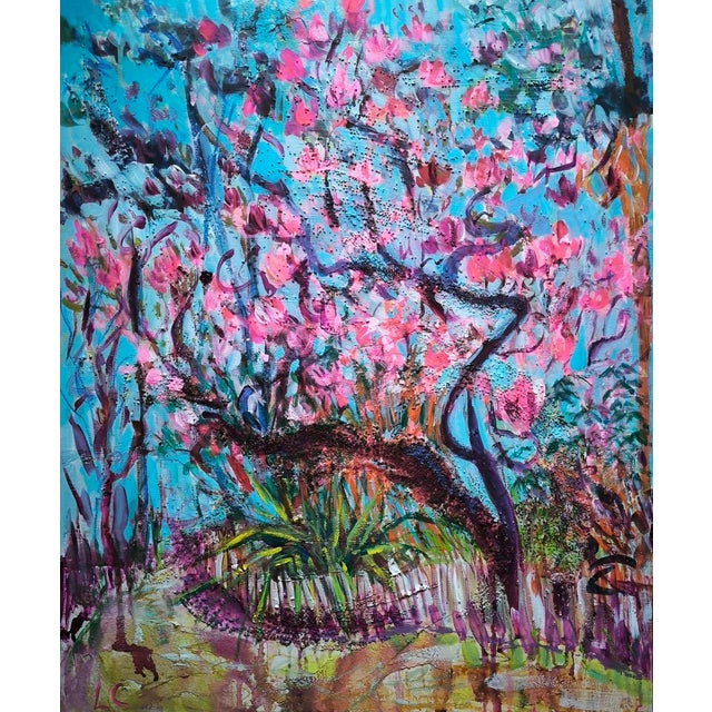 Blue Linda Clerget, The Long-Awaited Magnolia, Mixed Media For Sale - Image 8 of 8
