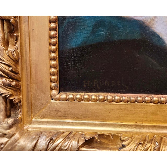 Textile Henri Rondel -Portrait of a Seminude Red Haired Beauty-19th Century Oil Painting For Sale - Image 7 of 10