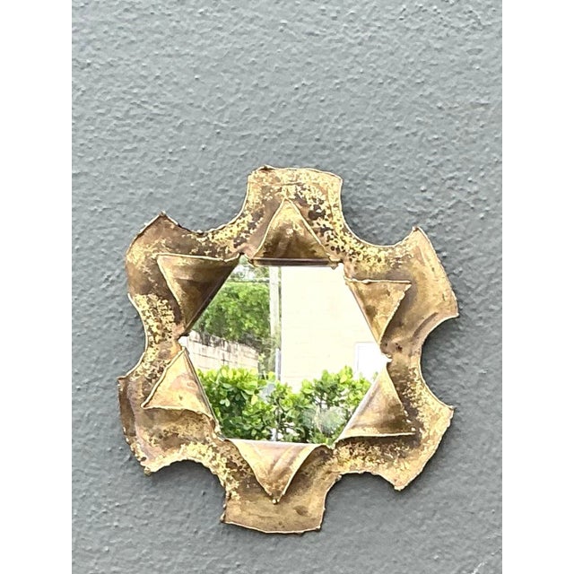 Vintage Punch Cut Brass Mirror For Sale - Image 9 of 12