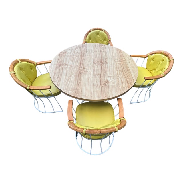1960s Max Stout Sculptural Wrought Iron Patio Dining Set – Round Table + 4 Hoop Chairs, Atomic Modern For Sale