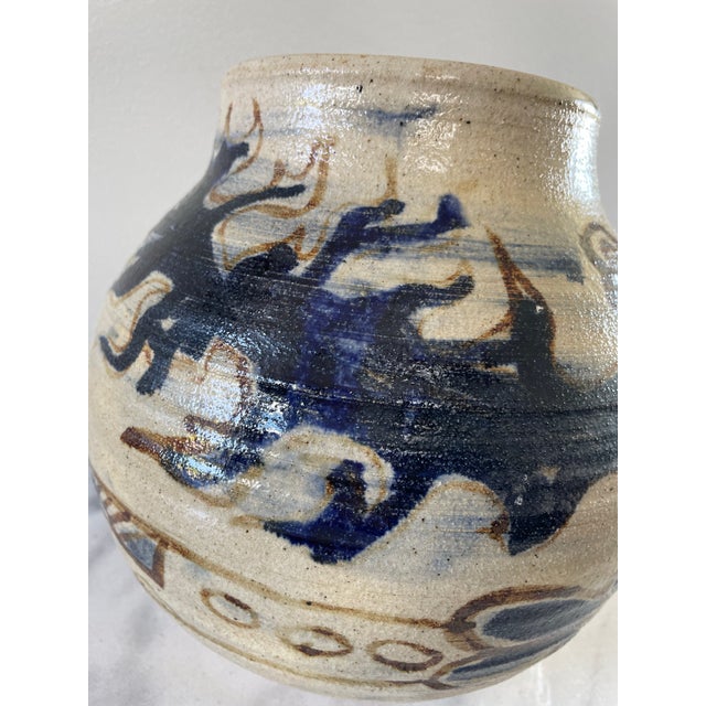 Mid 20th Century Rustic Glazed Stoneware Pot With Dragon Motif For Sale - Image 9 of 10