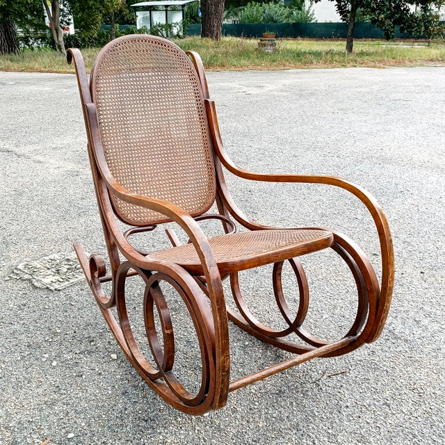 Bentwood and Wicker Rocking Chair from Thonet, 1930s For Sale - Image 16 of 16