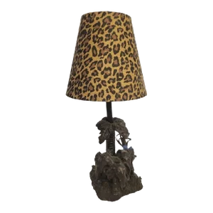 Small Vintage Tropical Elephant Palm Tree Leopard Shade Maitland Smith Style Table Lamp