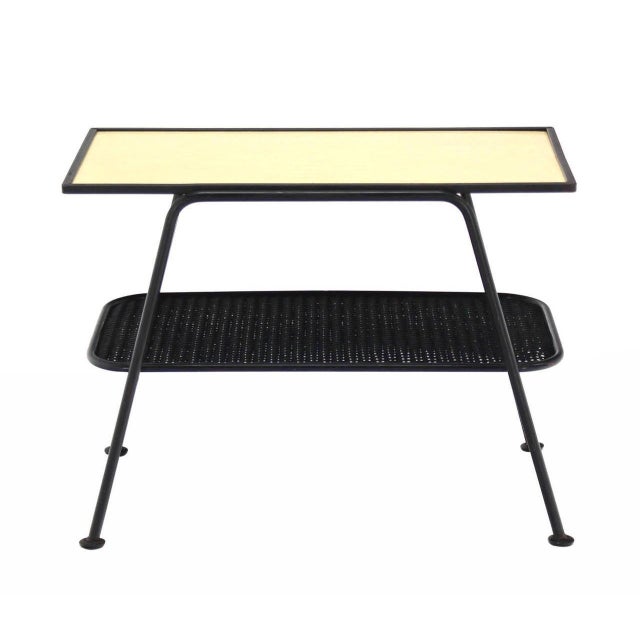 Mid-Century Modern Mid-Century Modern c1950s Bent Tube Two Tier Wicker Shelf Side End Table MINT For Sale - Image 3 of 7