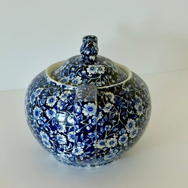 Shabby Chic 1950s Calico Blue Teapot, Blue White Floral Chintz, Staffordshire Crownford China, England For Sale - Image 3 of 9