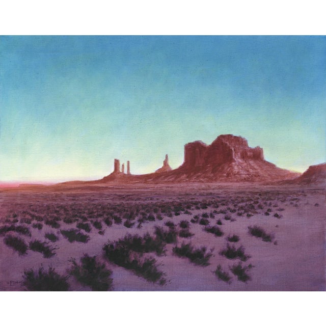 Desert Daybreak by Mark Harrison | Oil on Board Landscape of a desert at dawn For Sale