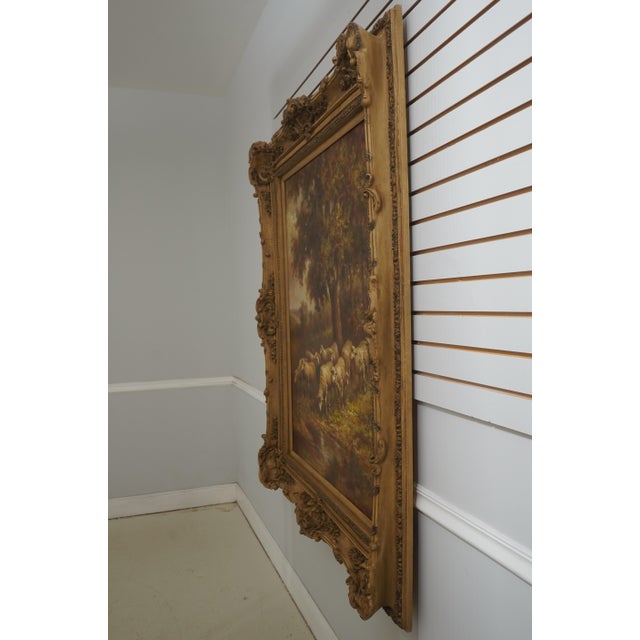 Age: Approx: 50 Years Old Details: Sheep @ Stream High Quality Construction Large Impressive Painting Artist Signed Ornate...