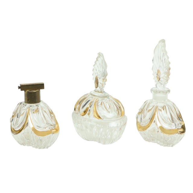 Vintage Art Deco Style Crystal Boudoir Perfume Bottles from Fischer, 1950s, Set of 3 For Sale - Image 17 of 18