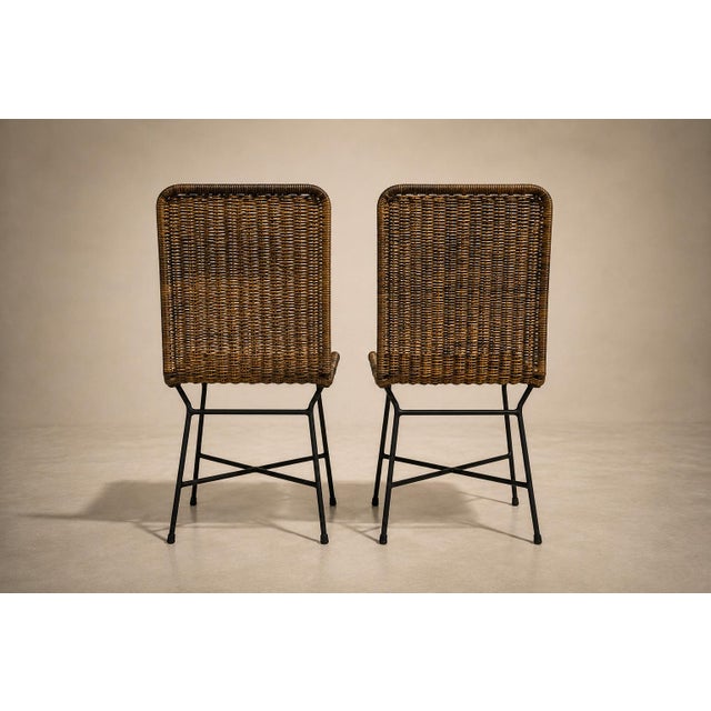 Brazilian Modern Pair of Chairs in Iron & Wicker by Carlo Hauner, Brazil, 1950s For Sale - Image 10 of 18