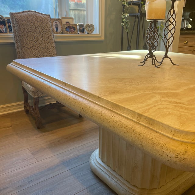 Authentic Kreiss Collection Solid Travertine Square Dining Table For Sale - Image 11 of 12