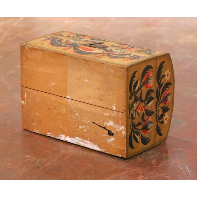 18th Century French Normandy Carved & Painted "Coffre De Mariage" Wedding Trunk For Sale - Image 9 of 9