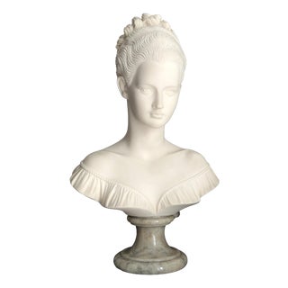 Bust of Manon Lescaut on Green Marble Base from Giannelli, 1950s For Sale