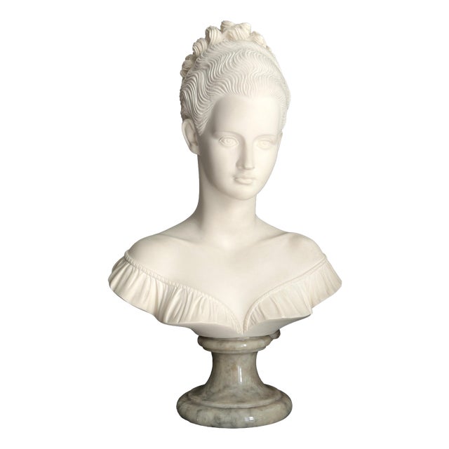 Bust of Manon Lescaut on Green Marble Base from Giannelli, 1950s For Sale
