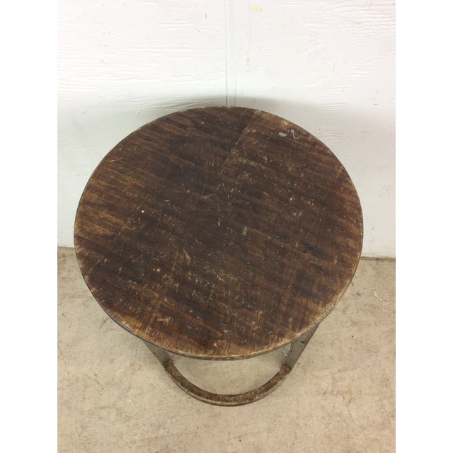 Mid Century Industrial Style Footstool With Wood Top For Sale In Philadelphia - Image 6 of 12