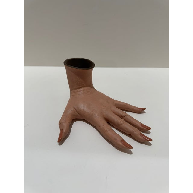 Unusual vintage ceramic hand sculpture with strong surreal and studio-art presence. The form depicts a life-scale human...