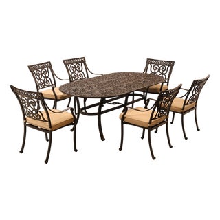 Castelle Cast Aluminum Outdoor Dining Table With Six Chairs Patio Set For Sale