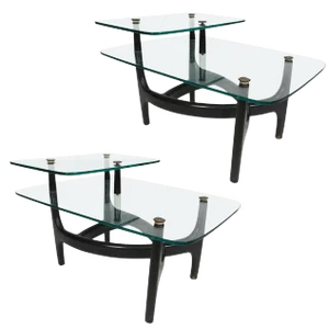 Mid-Century Modern Glass Top Side Tables - a Pair