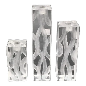 1970s Hivo Van Teal Incised Lucite Candle Holders- Set of Three