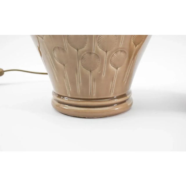 Beige Scandinavian Ceramic Table Lamps with Leaf Pattern, 1960s, Set of 2 For Sale - Image 8 of 11
