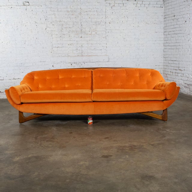 Mid-20th Century MCM Adrian Pearsall Style Gondola Sofa Orange Velveteen Fabric For Sale - Image 18 of 18