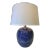 Modern Ball Shaped Porcelain Table Lamp With a Blue and White Abstract Wave Design and Round White Lampshade For Sale