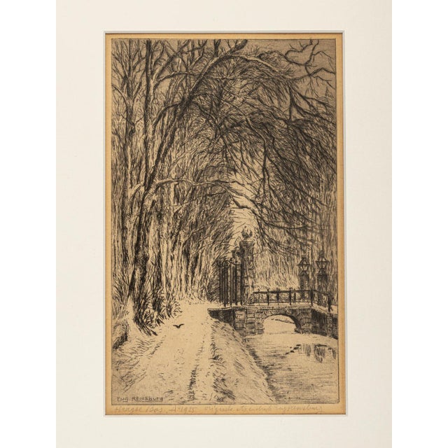 Eugène rensburg "the hague" in winter. Winter avenue by a river. Signed and dated etching on paper from 1925. Ready to...