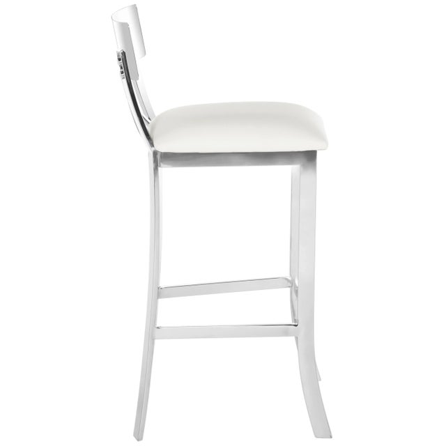 Modern 39''H Stainless Steel Cross Back Barstool in White & Chrome For Sale - Image 3 of 11