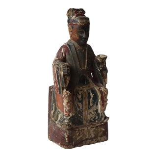 Antique Chinese Carved Wood Deity Altar Figure 18th For Sale