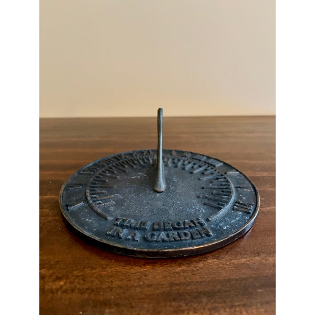 Late 20th Century Vintage English Country Iron Garden Sundial "Time Began in a Garden" For Sale - Image 5 of 8