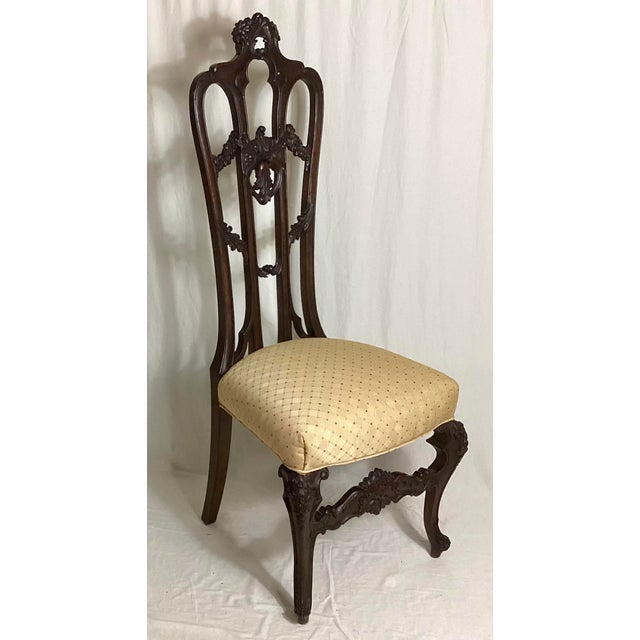 Rococo Pair of Late 19th Century Rococo Carved Walnut Tall Back Side Chairs For Sale - Image 3 of 9